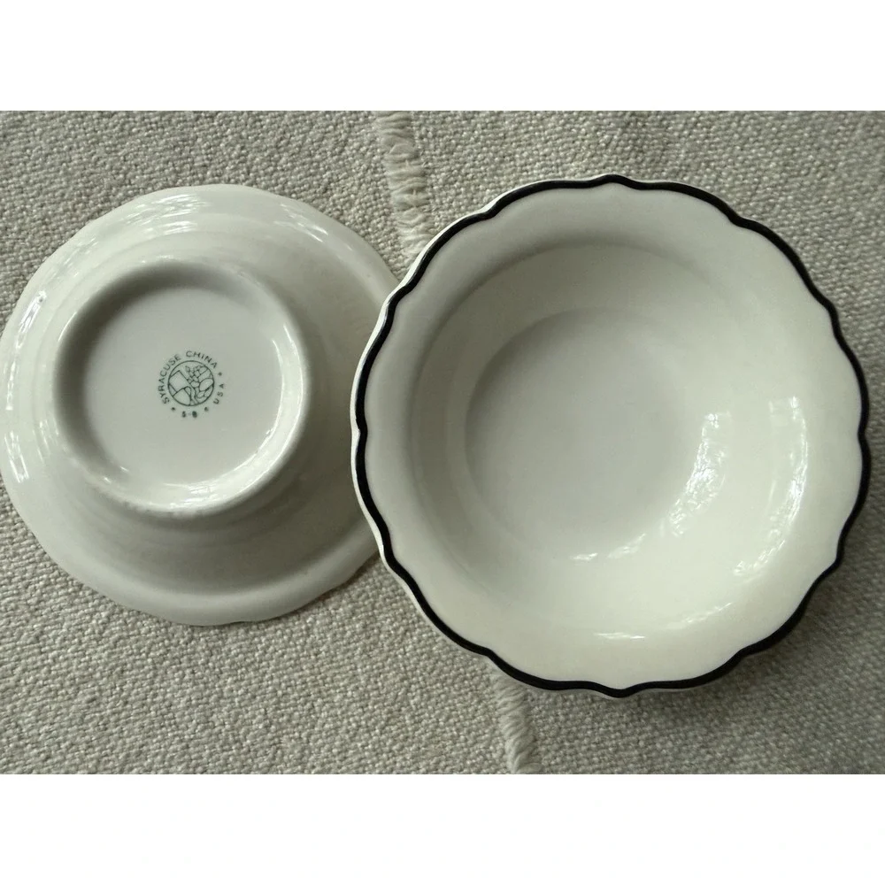 VTG Syracuse China Black Rim Scalloped Bowls Set of 2 Restaurant Ware EUC